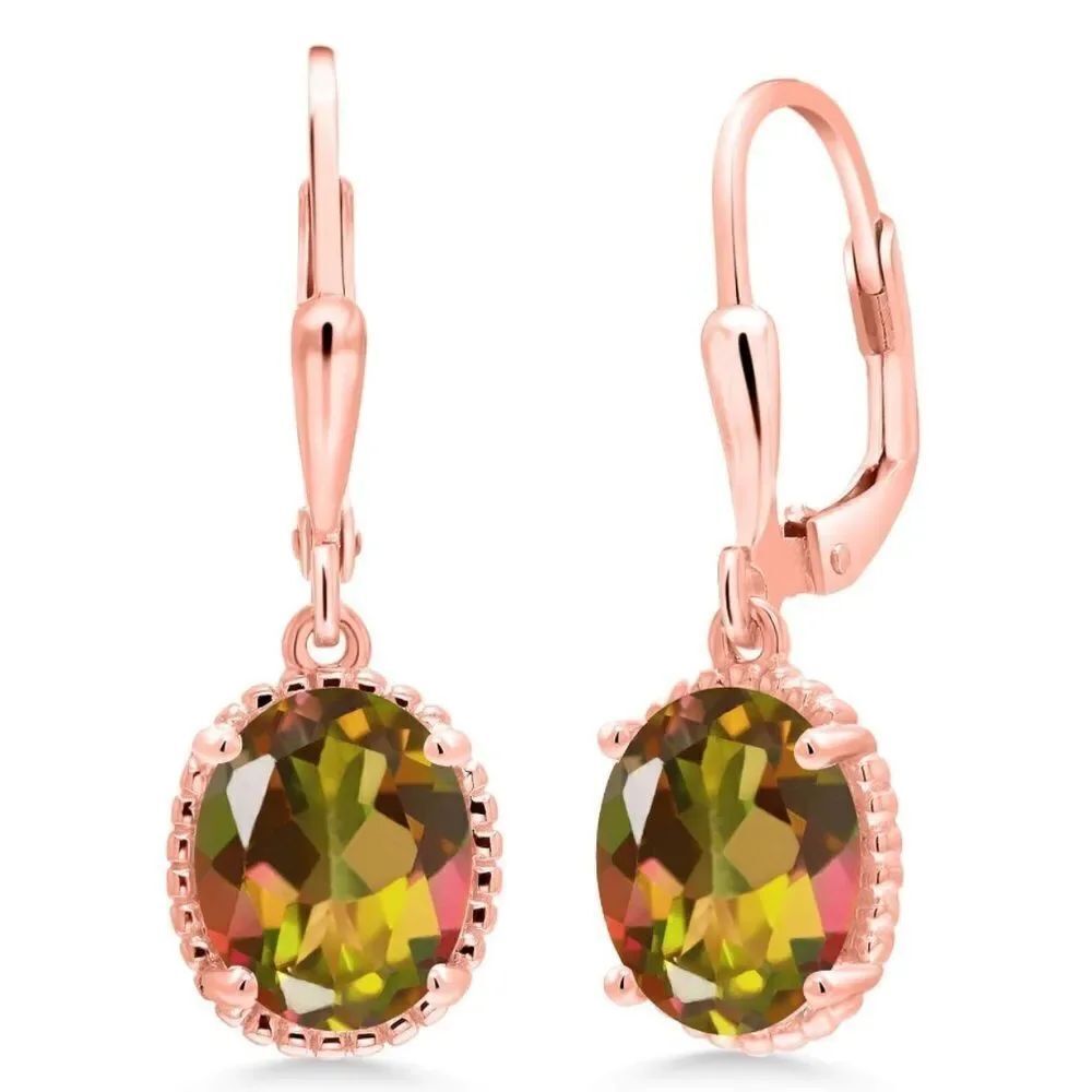 18K Rose Gold 925 with 4.00 Cttw Mango Mystic Topaz Oval Leverback Hook Earrings